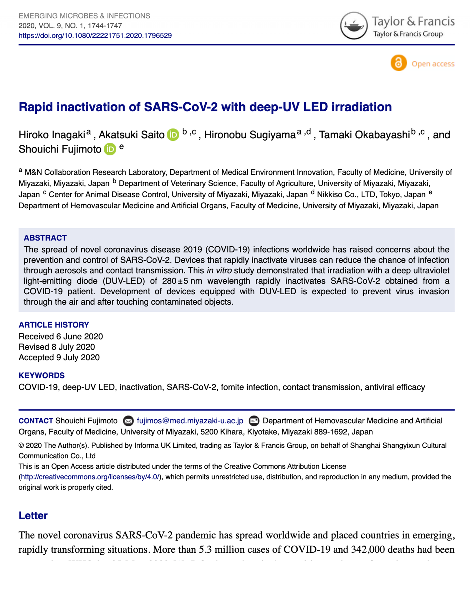 Rapid inactivation of SARS CoV 2 with deep UV LED irradiation