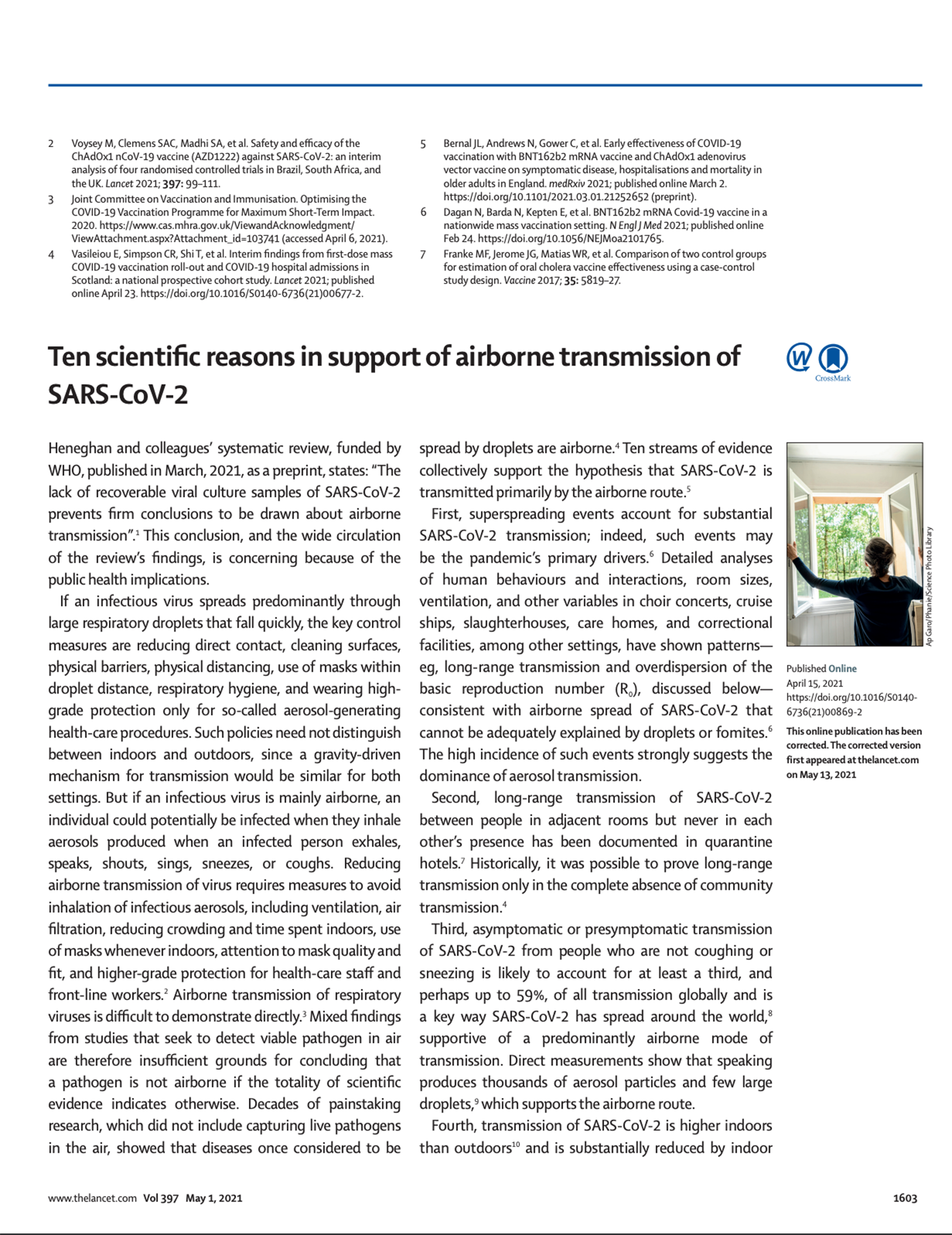 Ten scientific reasons in support of airborne transmission of SARS CoV 2